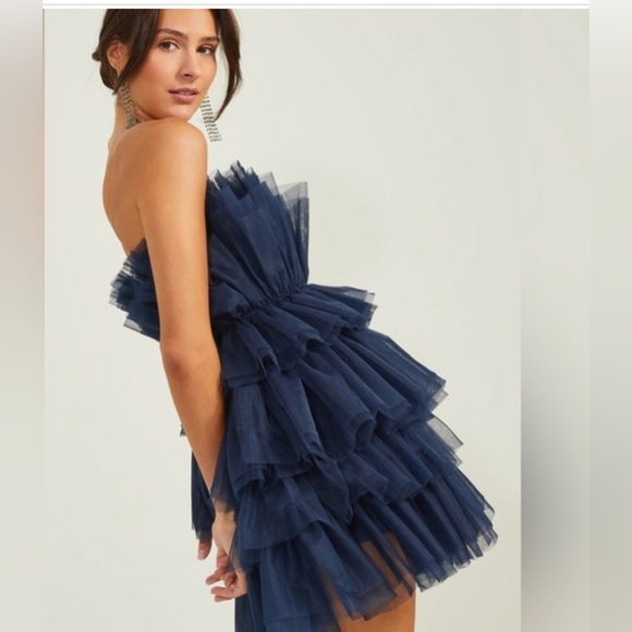 Altar'd State Dresses & Skirts - Altar'd State navy dark blue sheer chiffon Daria Tulle tutu‎ mini Dress size L